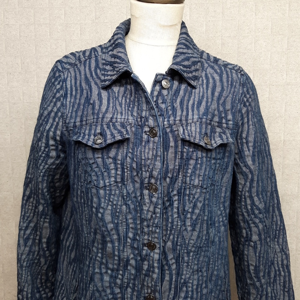 Chico's Blue Zebra Print Button Front Topper Jacket - Picture 2 of 5